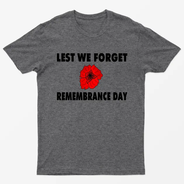 Dark Heather Lest we Forget Remembrance Day T-Shirt