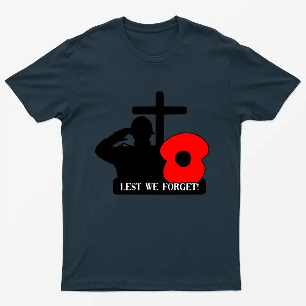 Navy Blue Lest We Forget Soldier Tribute T-Shirt