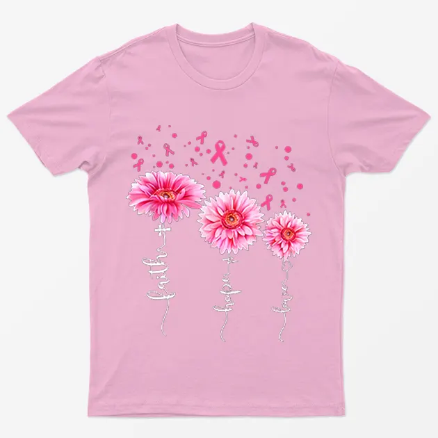 Light Pink Faith Love Hope Breast Cancer Awareness T-Shirt