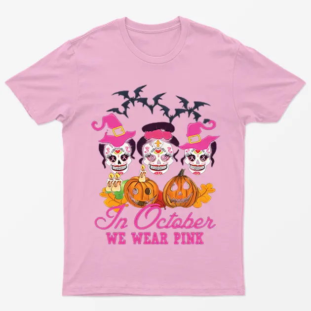 Light Pink Halloween Breast Cancer Awareness Month T-Shirt