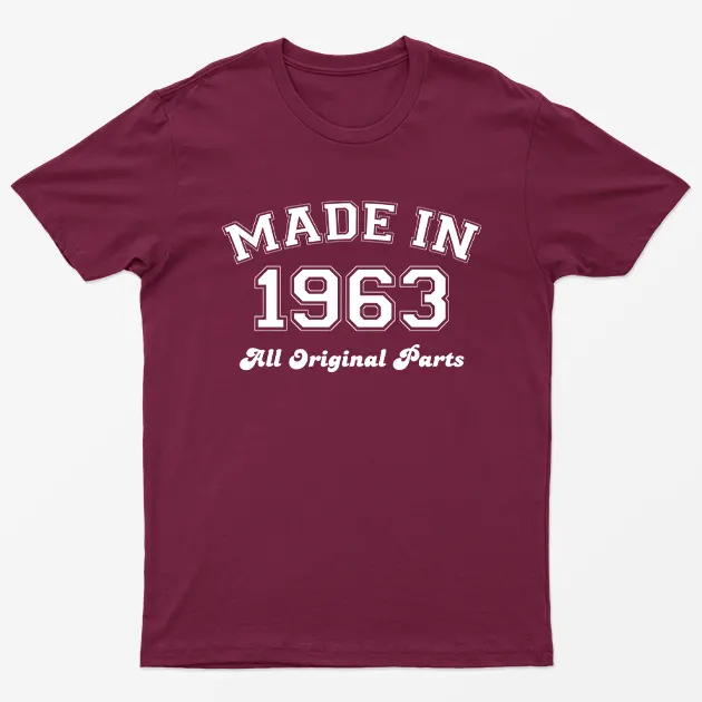 Made in 1963 All Original Parts T-Shirt 61st Birthday Gift
