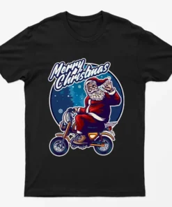 Black Merry Christmas Biker Santa T-Shirt