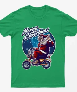 Irish Green Merry Christmas Biker Santa T-Shirt