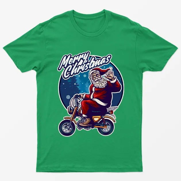 Irish Green Merry Christmas Biker Santa T-Shirt