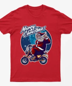 Red Merry Christmas Biker Santa T-Shirt