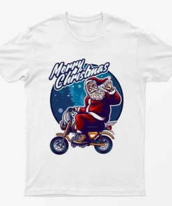 White Merry Christmas Biker Santa T-Shirt