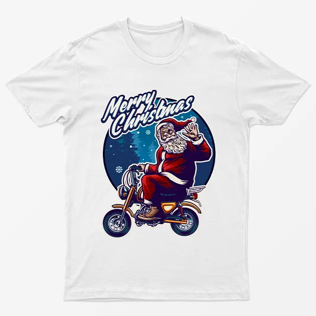 White Merry Christmas Biker Santa T-Shirt