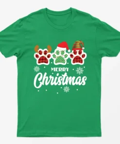 Irish Green Merry Christmas Cute Paws T-Shirt