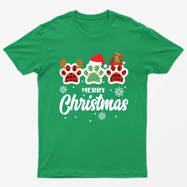 Irish Green Merry Christmas Cute Paws T-Shirt