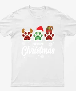 White Merry Christmas Cute Paws T-Shirt