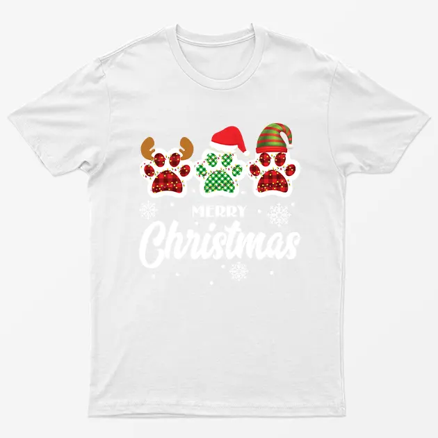 White Merry Christmas Cute Paws T-Shirt