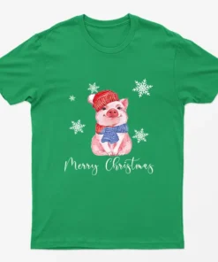 Irish Green Merry Christmas Cute Pig T-Shirt