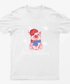 White Merry Christmas Cute Pig T-Shirt