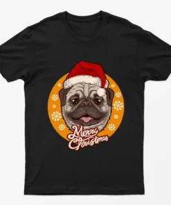 Black Merry Christmas Pug Santa Claus T-Shirt