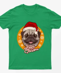 Irish Green Merry Christmas Pug Santa Claus T-Shirt