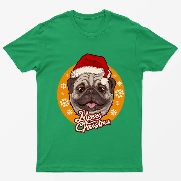 Irish Green Merry Christmas Pug Santa Claus T-Shirt