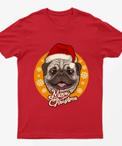 Red Merry Christmas Pug Santa Claus T-Shirt