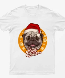 White Merry Christmas Pug Santa Claus T-Shirt