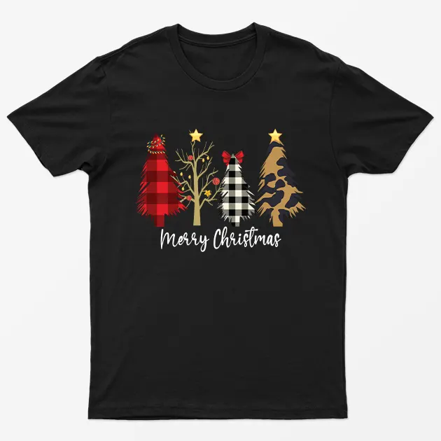 Black Merry Christmas Trees T-Shirt