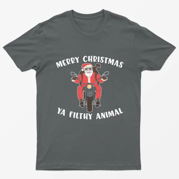 Charcoal Merry Christmas Ya Filthy Animal T-Shirt