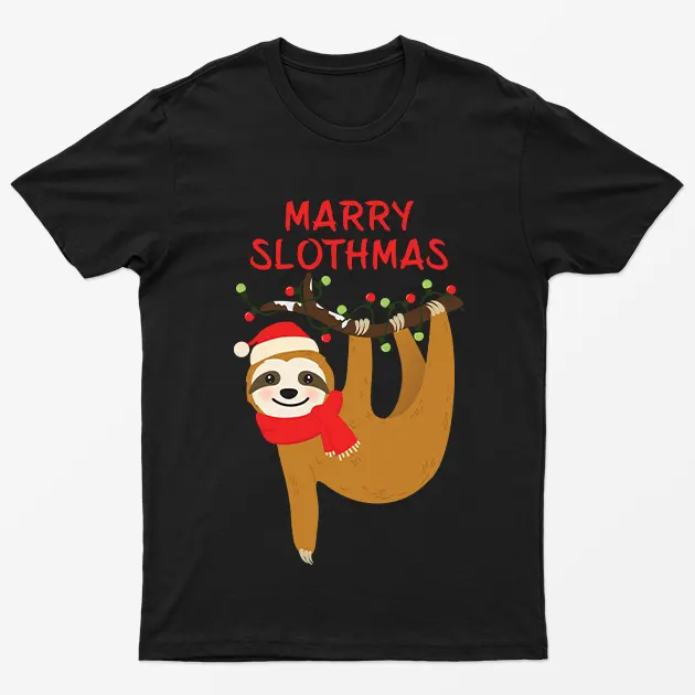 Black Merry Slothmas Christmas T-Shirt