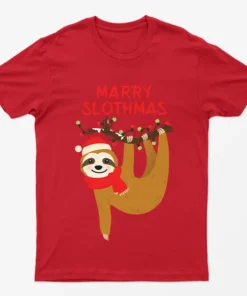 Red Merry Slothmas Christmas T-Shirt