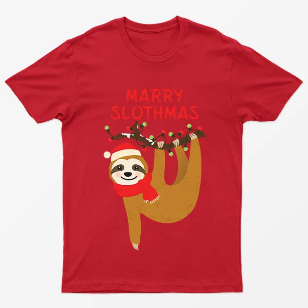Red Merry Slothmas Christmas T-Shirt