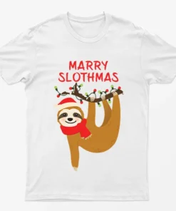White Merry Slothmas Christmas T-Shirt