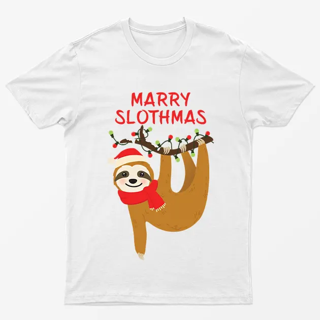 White Merry Slothmas Christmas T-Shirt