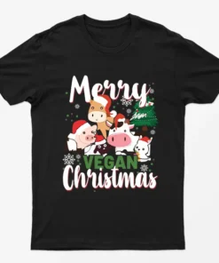 Black Merry Vegan Christmas T-Shirt