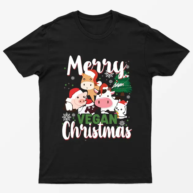 Black Merry Vegan Christmas T-Shirt
