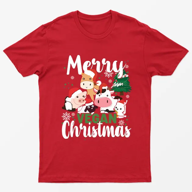 Red Merry Vegan Christmas T-Shirt