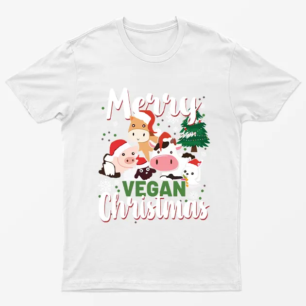 White Merry Vegan Christmas T-Shirt