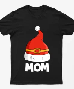 Black Mom Red Santa Hat Graphic T-Shirt