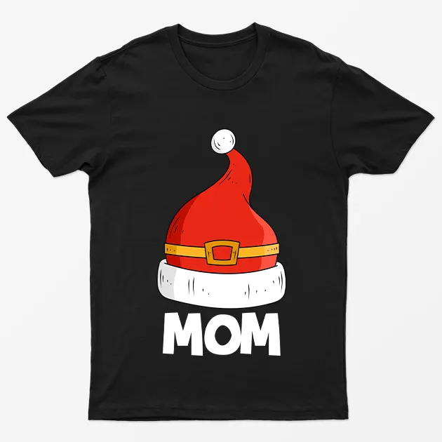 Black Mom Red Santa Hat Graphic T-Shirt