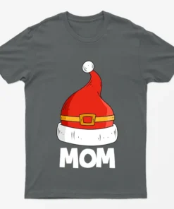 Charcoal Mom Red Santa Hat Graphic T-Shirt