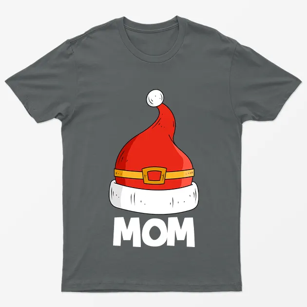 Charcoal Mom Red Santa Hat Graphic T-Shirt