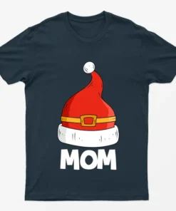 Navy Blue Mom Red Santa Hat Graphic T-Shirt