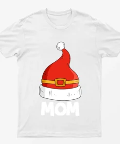 White Mom Red Santa Hat Graphic T-Shirt