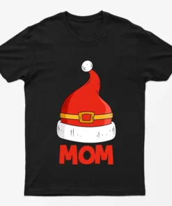 Black Mom Red Santa Hat T-Shirt