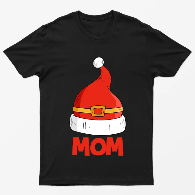 Black Mom Red Santa Hat T-Shirt