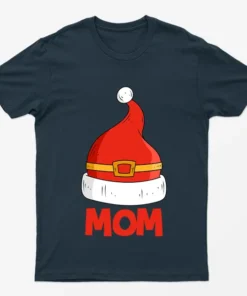 Navy Blue Mom Red Santa Hat T-Shirt