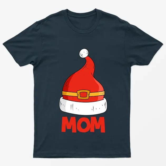 Navy Blue Mom Red Santa Hat T-Shirt