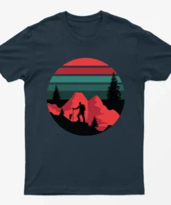 Navy Blue Mountain Hiking Camping Graphic T-Shirt