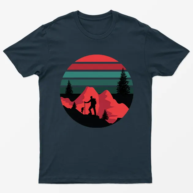 Navy Blue Mountain Hiking Camping Graphic T-Shirt