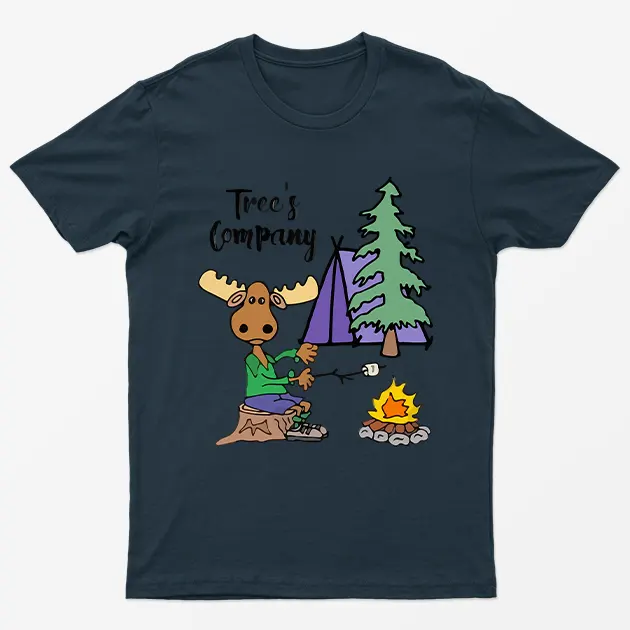 Navy Blue Mouse Camping Trees Graphic T-Shirt
