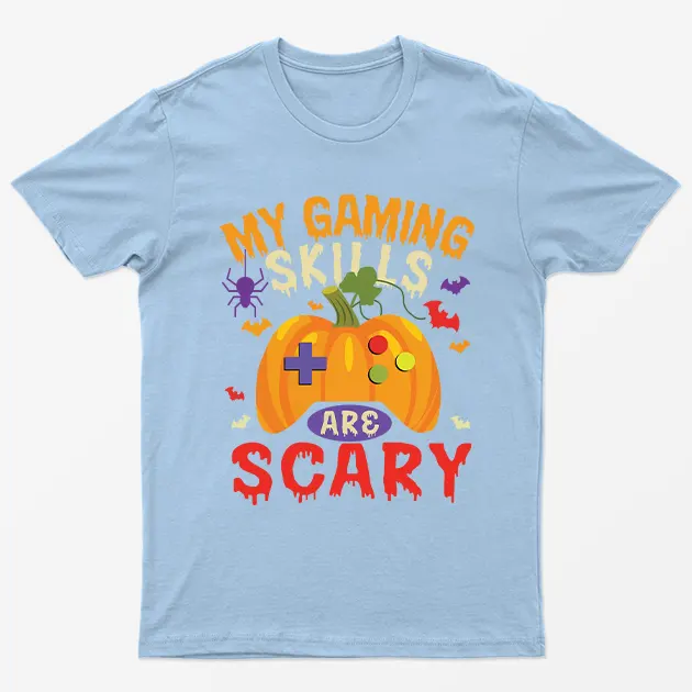 Light Blue My Gaming Skills Are Scary Halloween T-Shirt