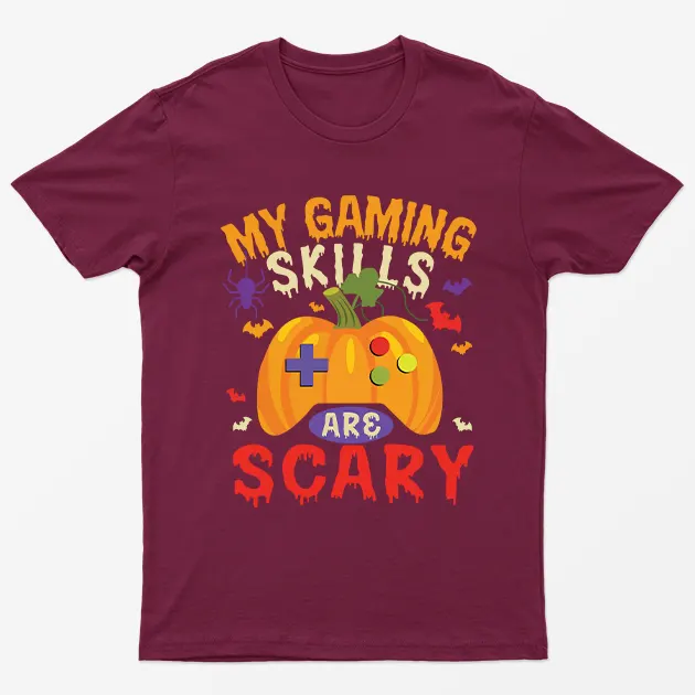 Maroon My Gaming Skills Are Scary Halloween T-Shirt