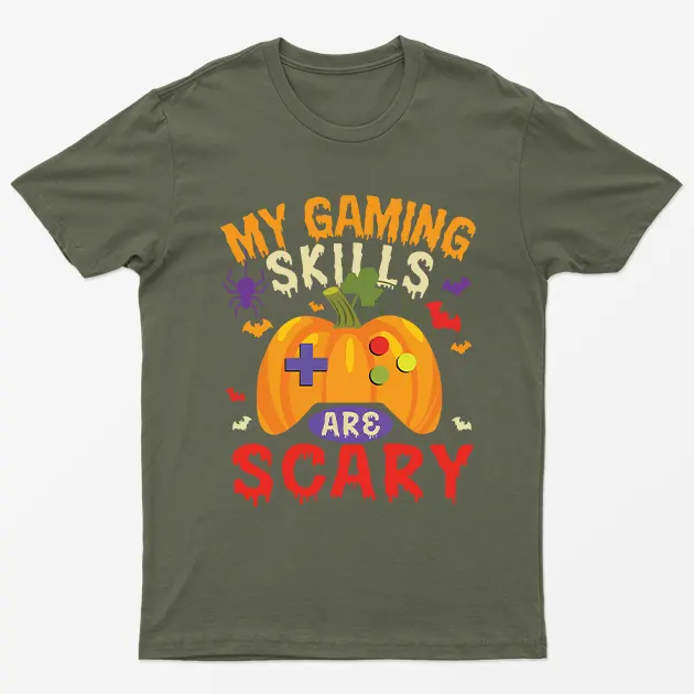 Military Green My Gaming Skills Are Scary Halloween T-Shirt