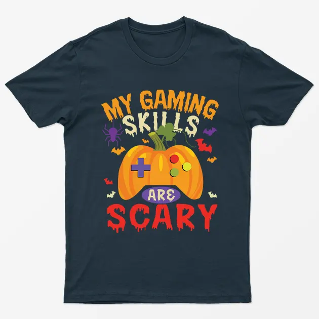 Navy Blue My Gaming Skills Are Scary Halloween T-Shirt